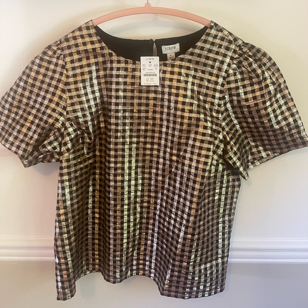 I. Crew factory size L gold checked party blouse